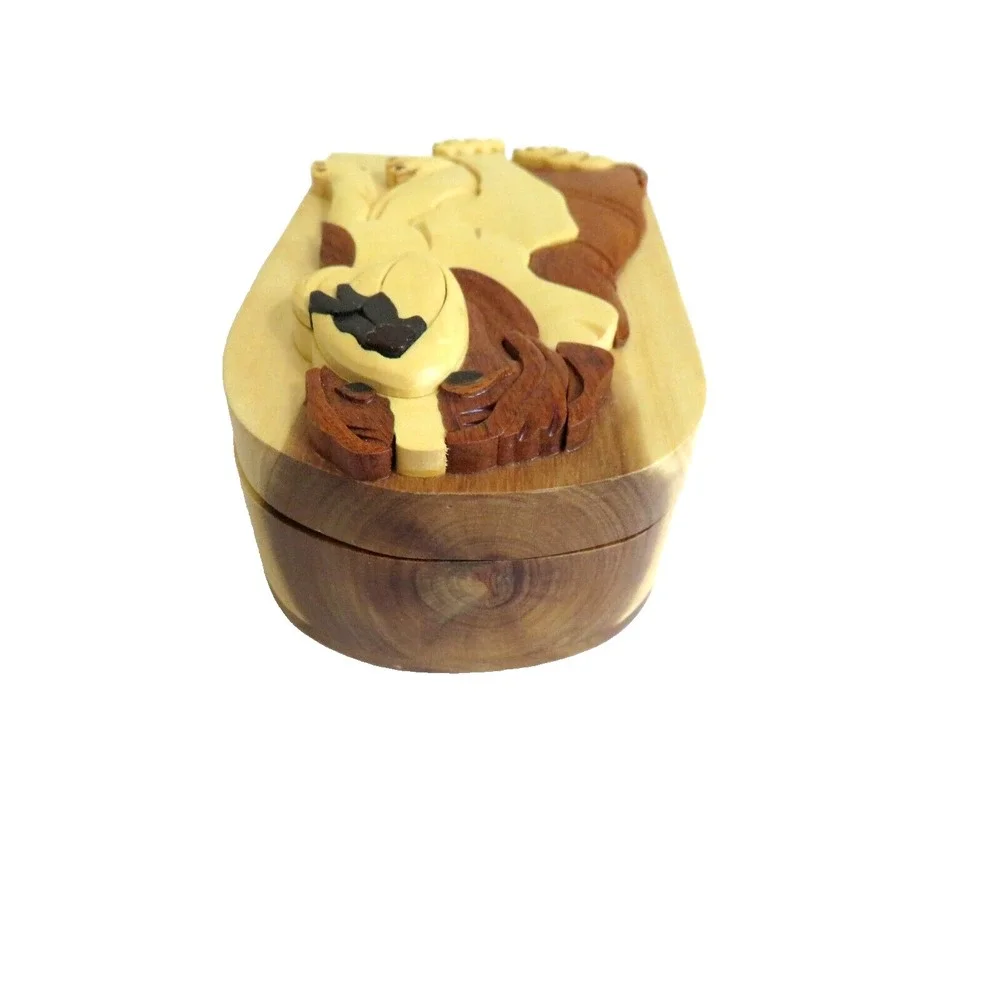 Carver Dan's Hand Crafted Wooden Dog Puzzle‎ Secret Compartment Box BULLDOG